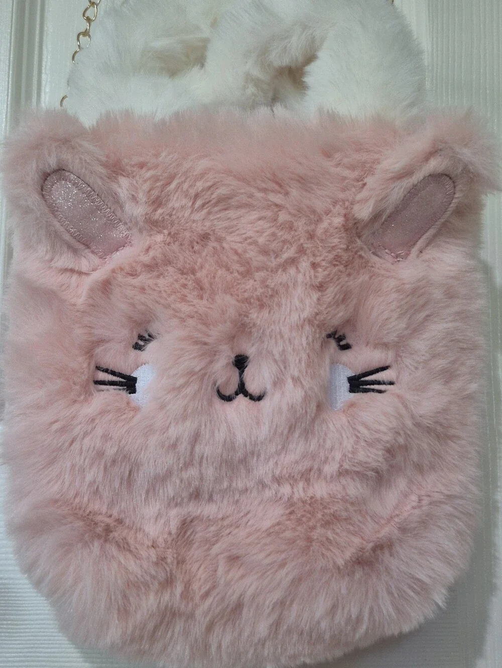 Danbar global pink fluffy bunny purse with gold chain strap